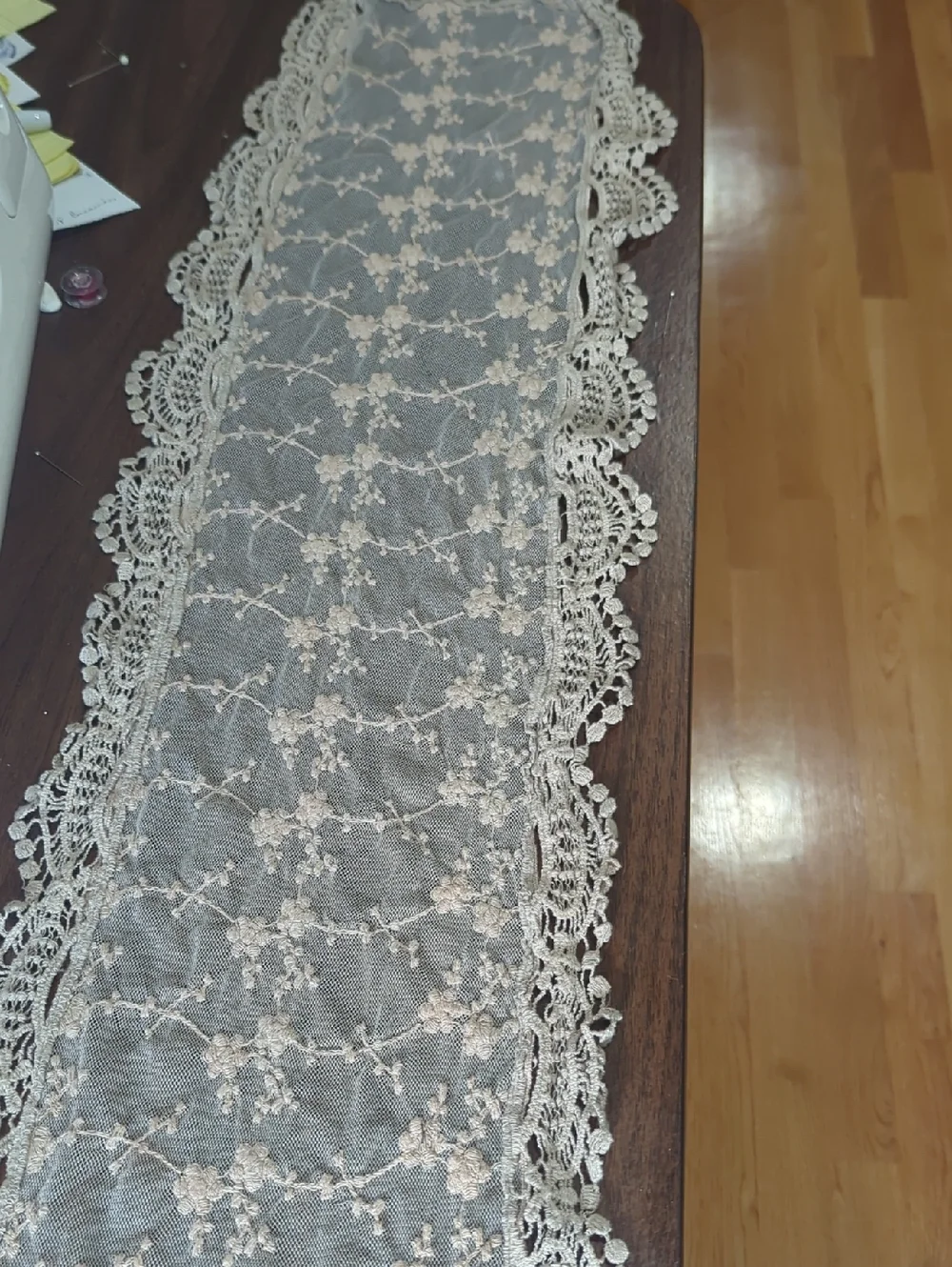 Handcrafted Cream Lace Wall Tapestry with Floral Embroidery